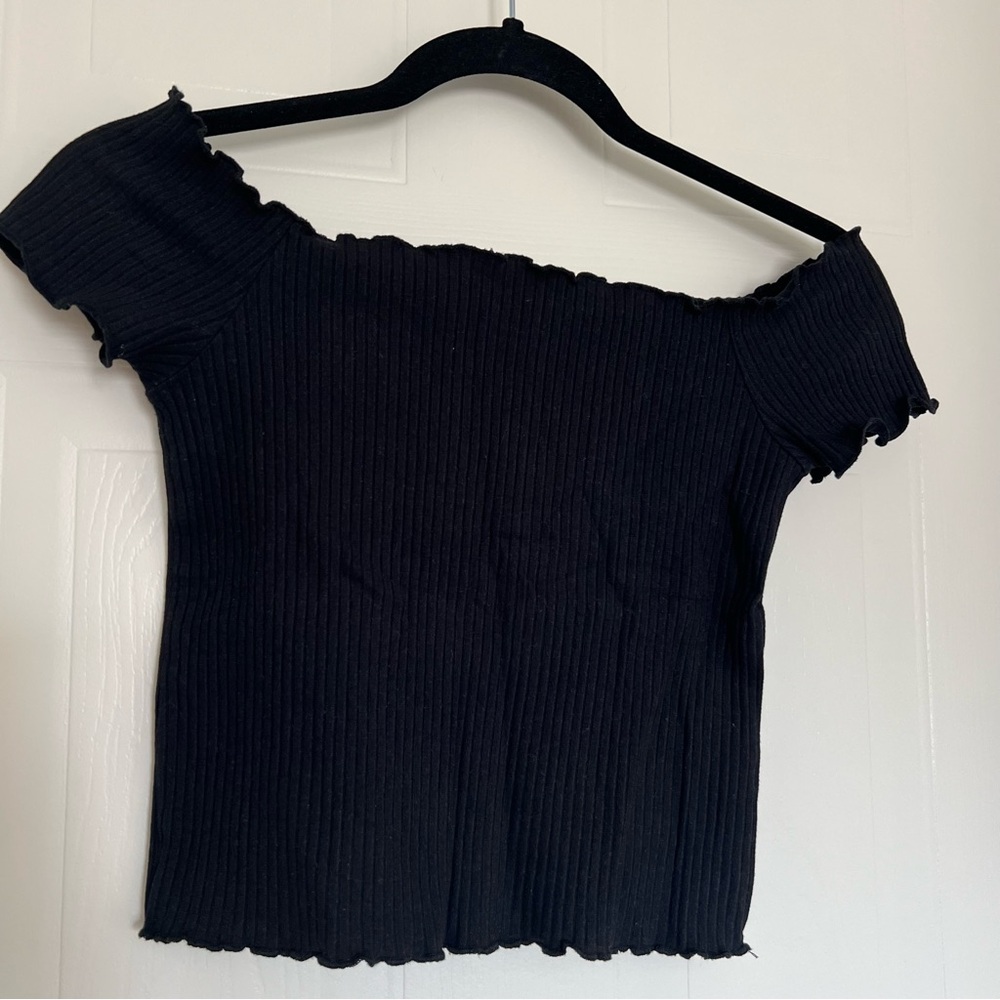 Zara Black Ribbed Off-Shoulder Top